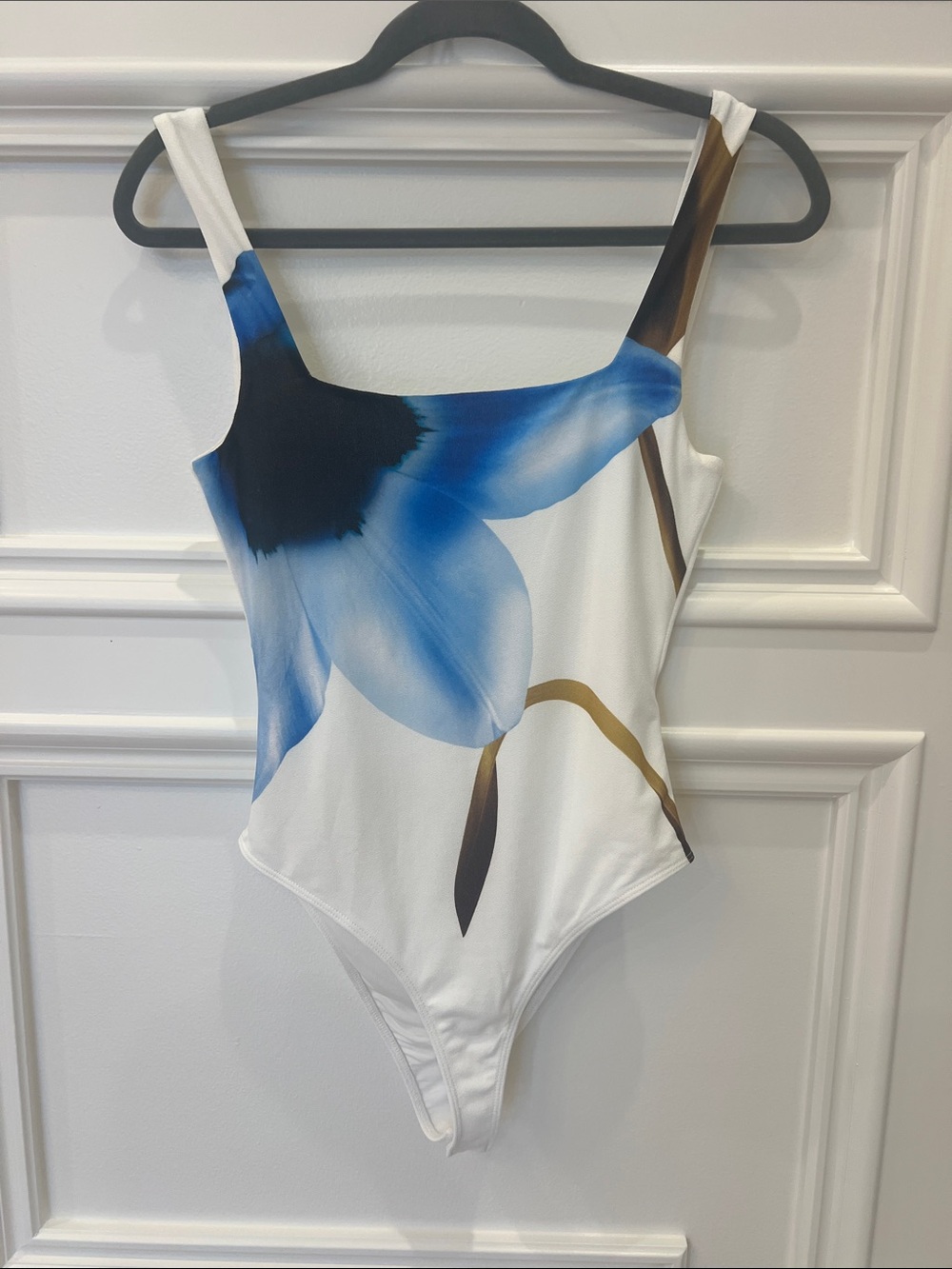 Zara White Bodysuit with Blue Floral Motif